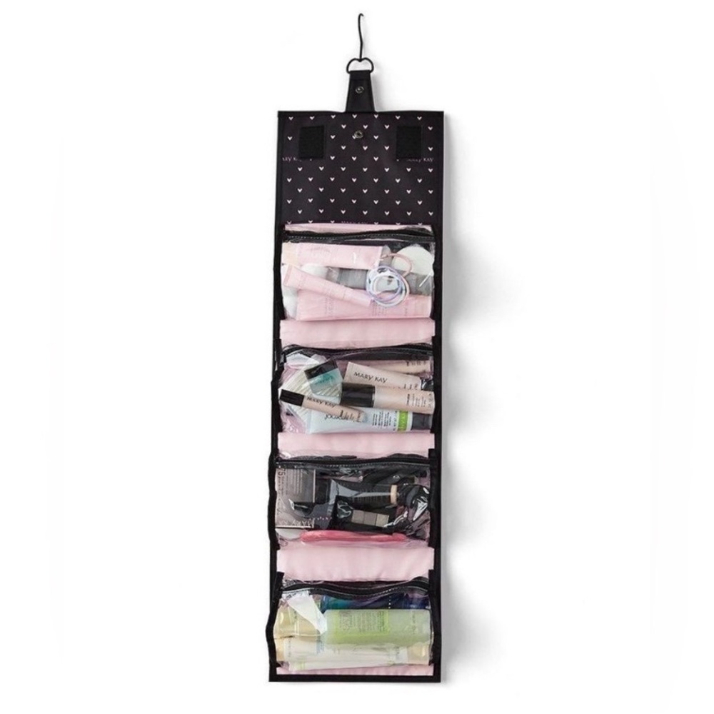 SOLD Mary Kay Travel Roll-Up Cosmetic Bag/Hanger (baby pink hearts)